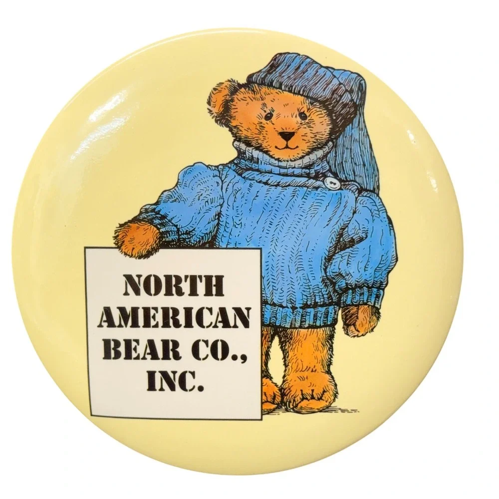 Vintage North American Bear Co Inc 6 Inch Large Pinback Button Easel Display